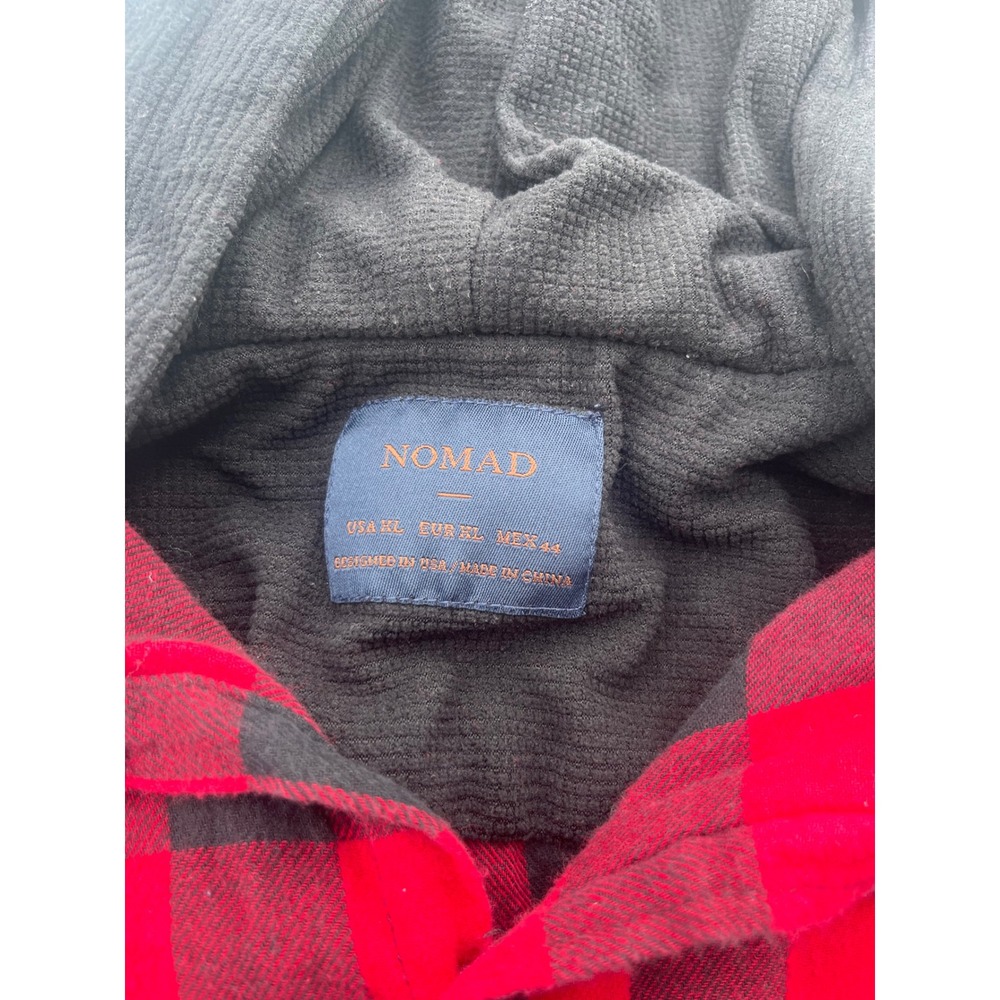 Nomad Mens Hooded Flannel Shirt Red Black Buffalo Plaid Waffle Hood XL - Picture 2 of 3